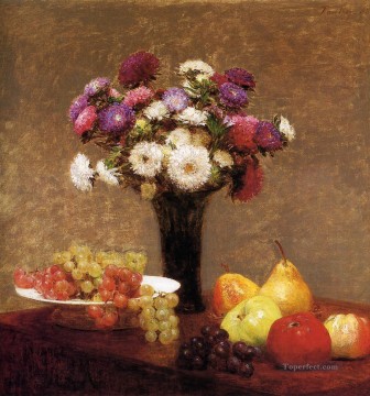 Asters and Fruit on a Table flower painter Henri Fantin Latour Oil Paintings